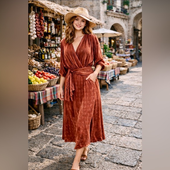 Callahan Terracotta Wrap Robe - Picture 4 of 5